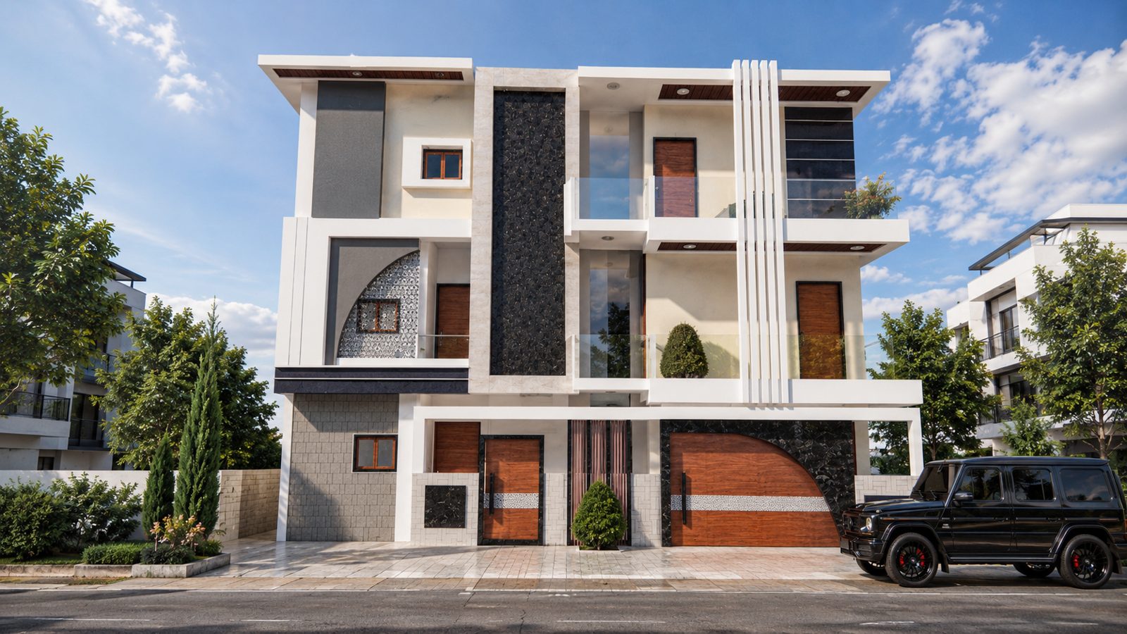 Modern residence, daytime elevation