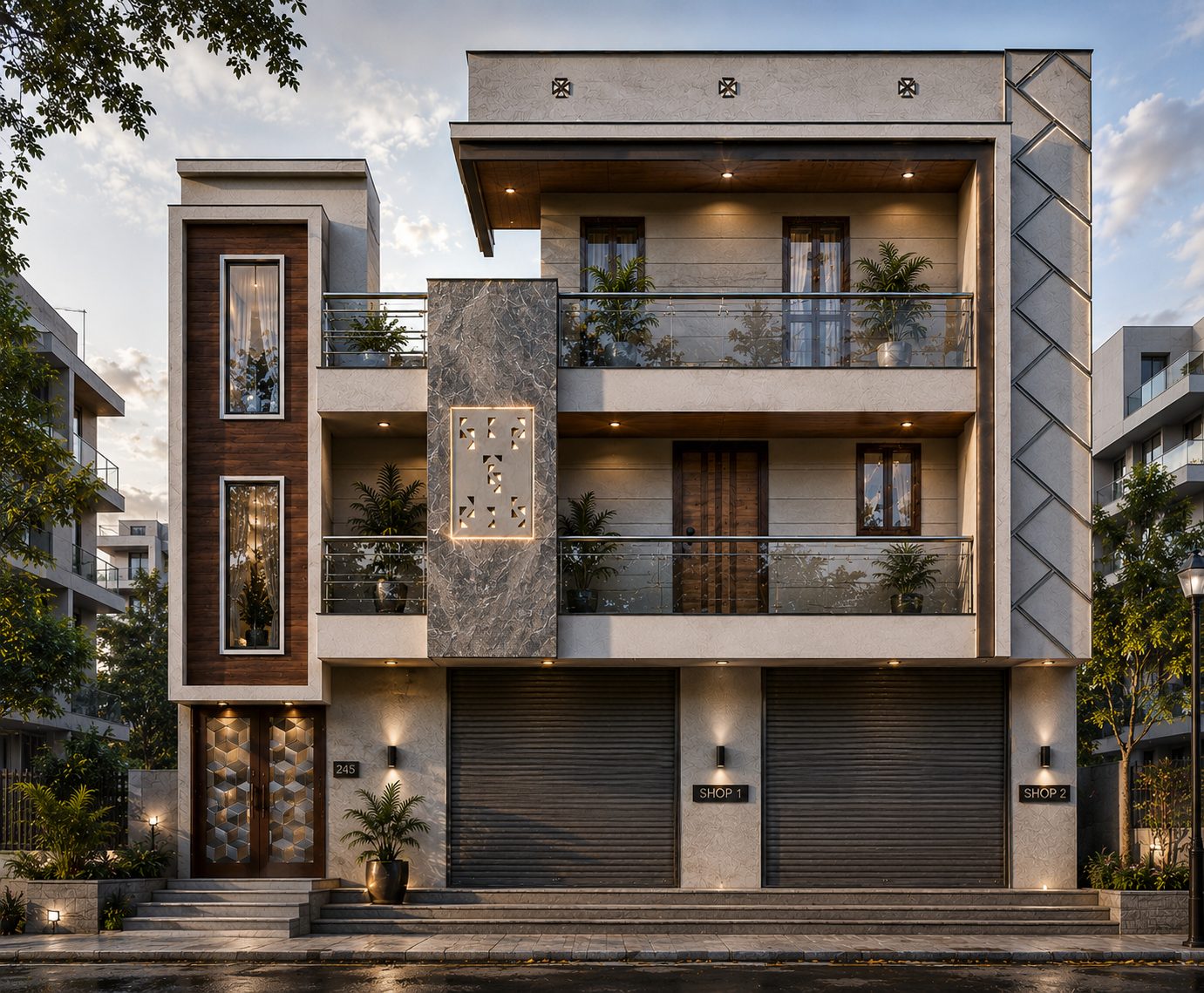 Residence with ground-floor shops
