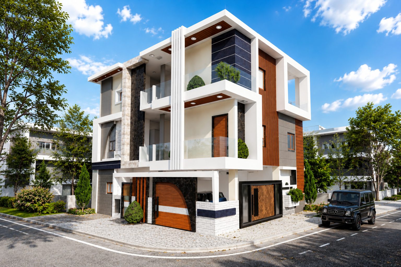 Corner residence elevation